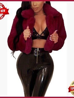 Long Sleeve Shaggy Lapel Faux Fur Coat Short Jacket Outwear Warm Winter